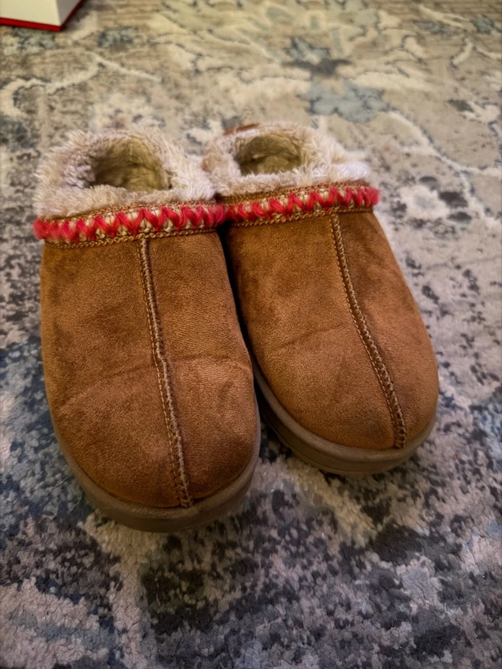 Brown Faux-Suede Cozy Slipper Clogs with Faux Fur Trim